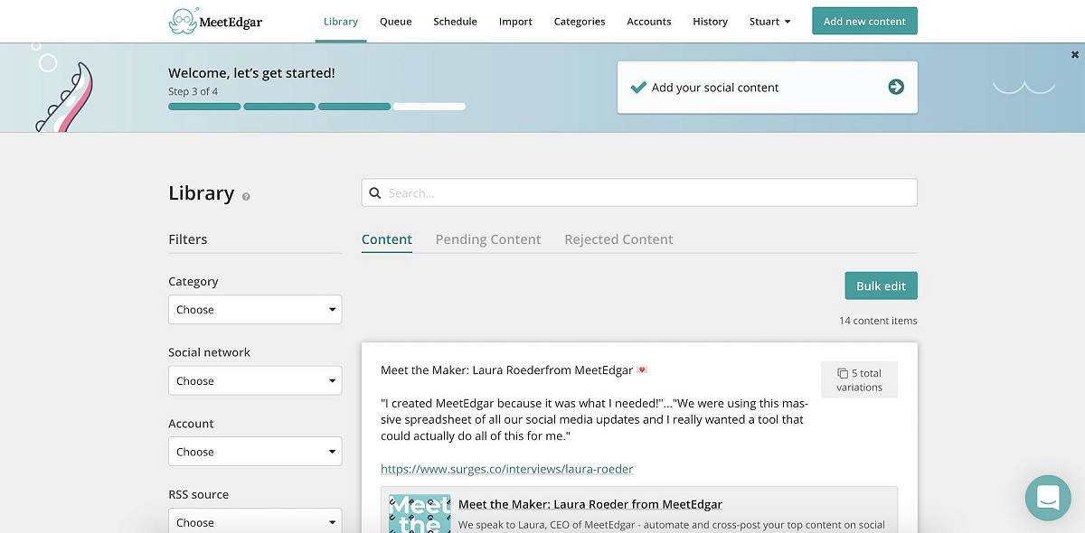 MeetEdgar review - Content library thanks to AI copy writer
